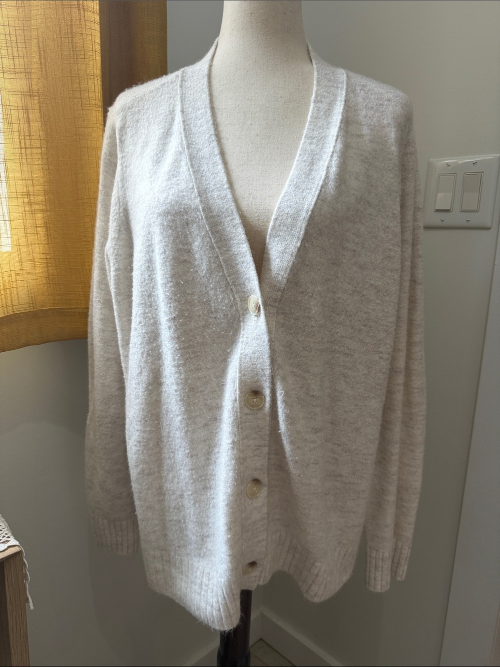 LOFT Cream V-Neck Button Front Cardigan